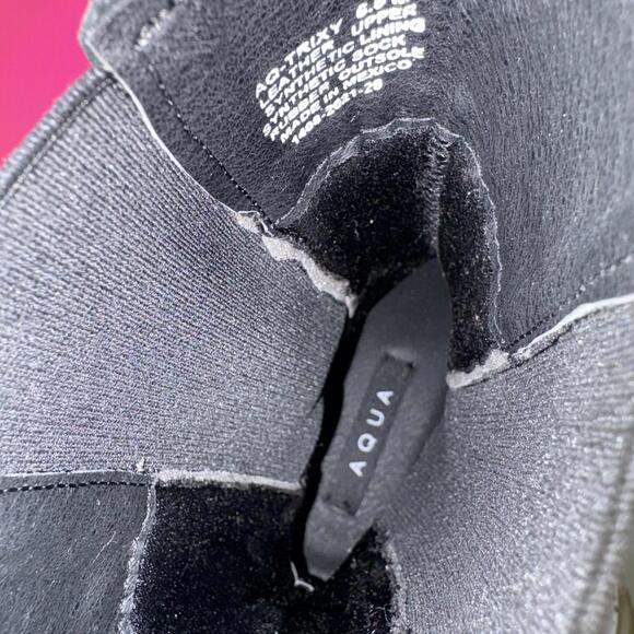 Aqua Trixy Black Leather Chunky Lug Sole Mid Calf Pull-On Boot US 6.5 - Picture 7 of 7